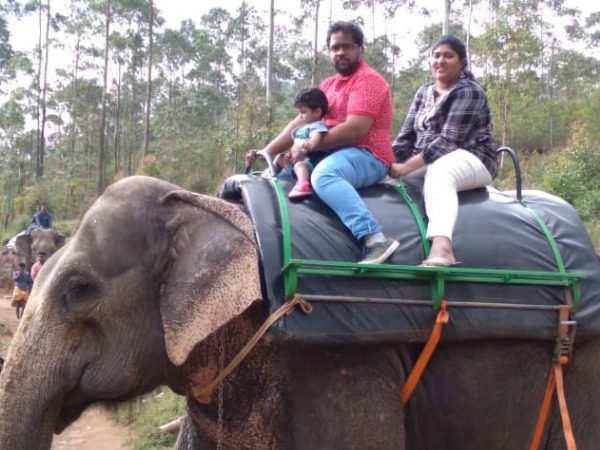 Family on an elephant ride