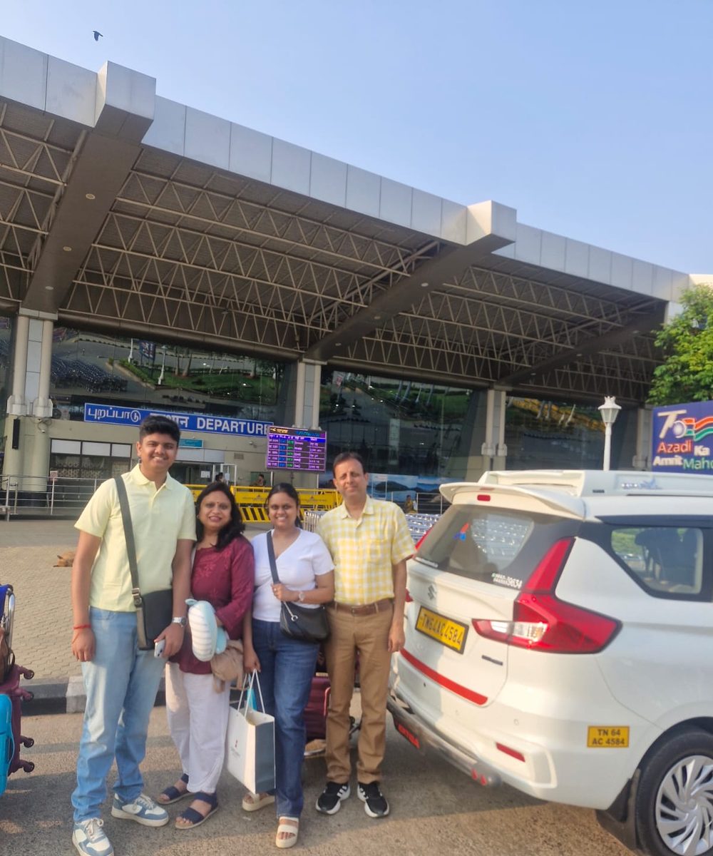 Family ready to board their South Moon cab at the airport
